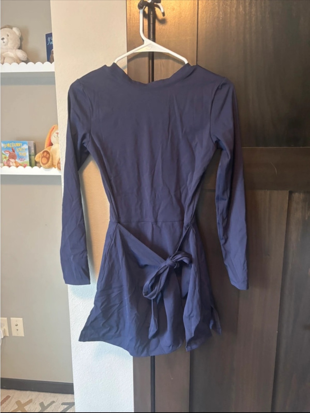 Source Unknown Navy Long Sleeve Tie-Waist Mini Dress